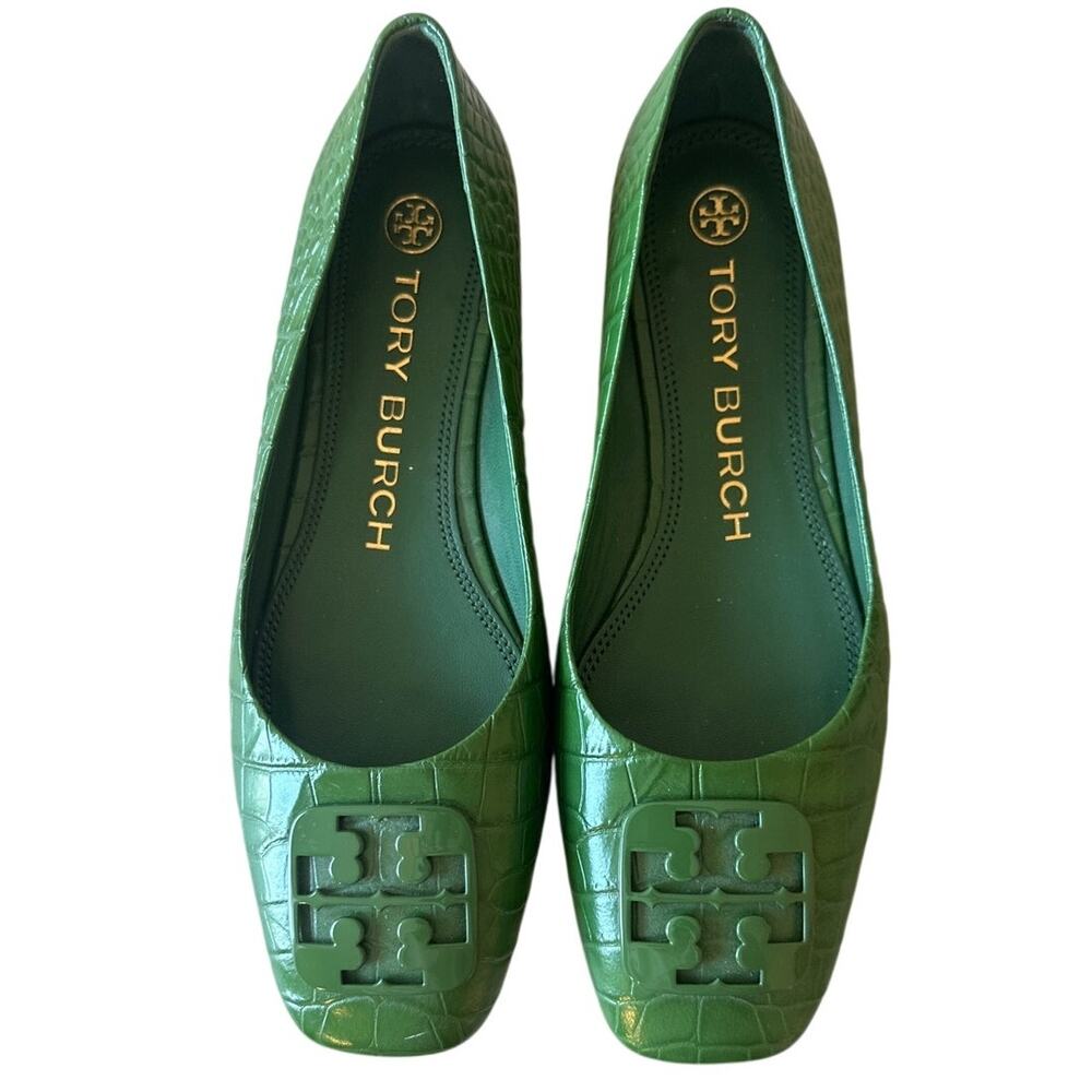 Tory Burch Georgie Ballet Flat Arugula Croc Embossed Leather 6.5